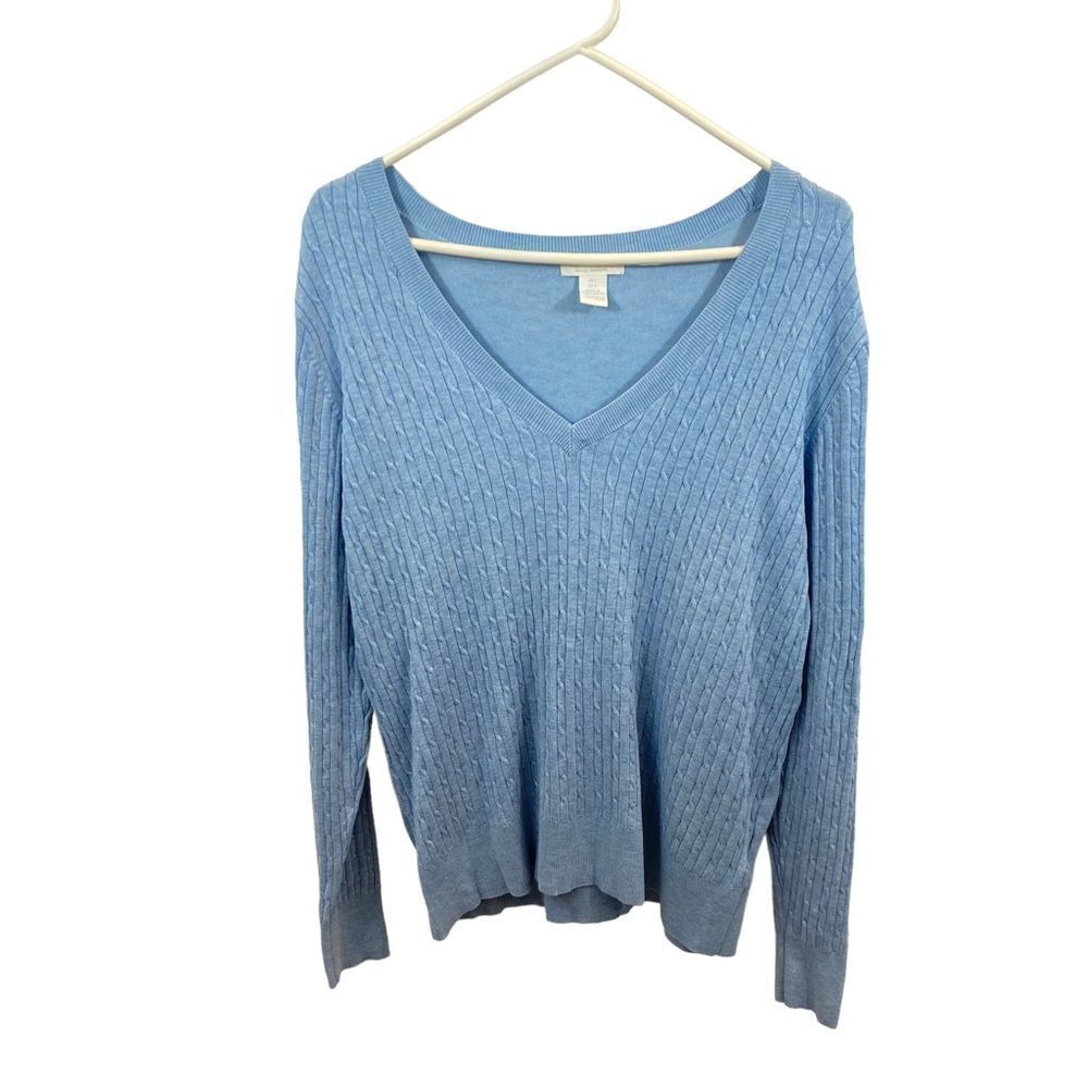 H&M Ladies Cable Knit V Neck Light Blue Sweater Size Large
